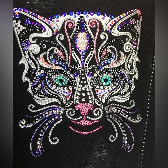 AristoCAT Oversized Black Distressed Denim Jacket - Picture 4 of 10